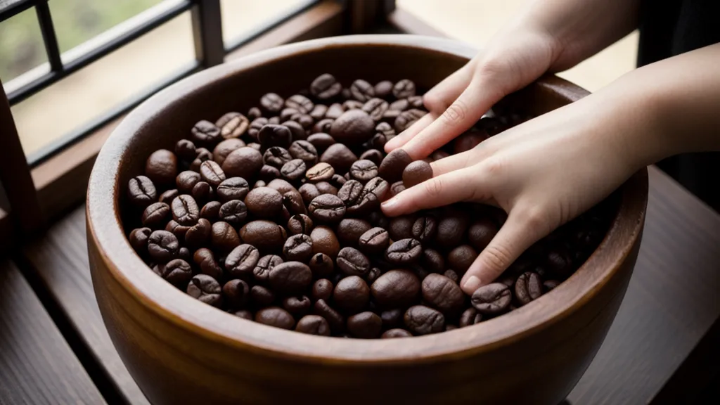 Primer plano de granos de café con distintos procesos de poscosecha en bandeja de madera, clave para la formación de barista